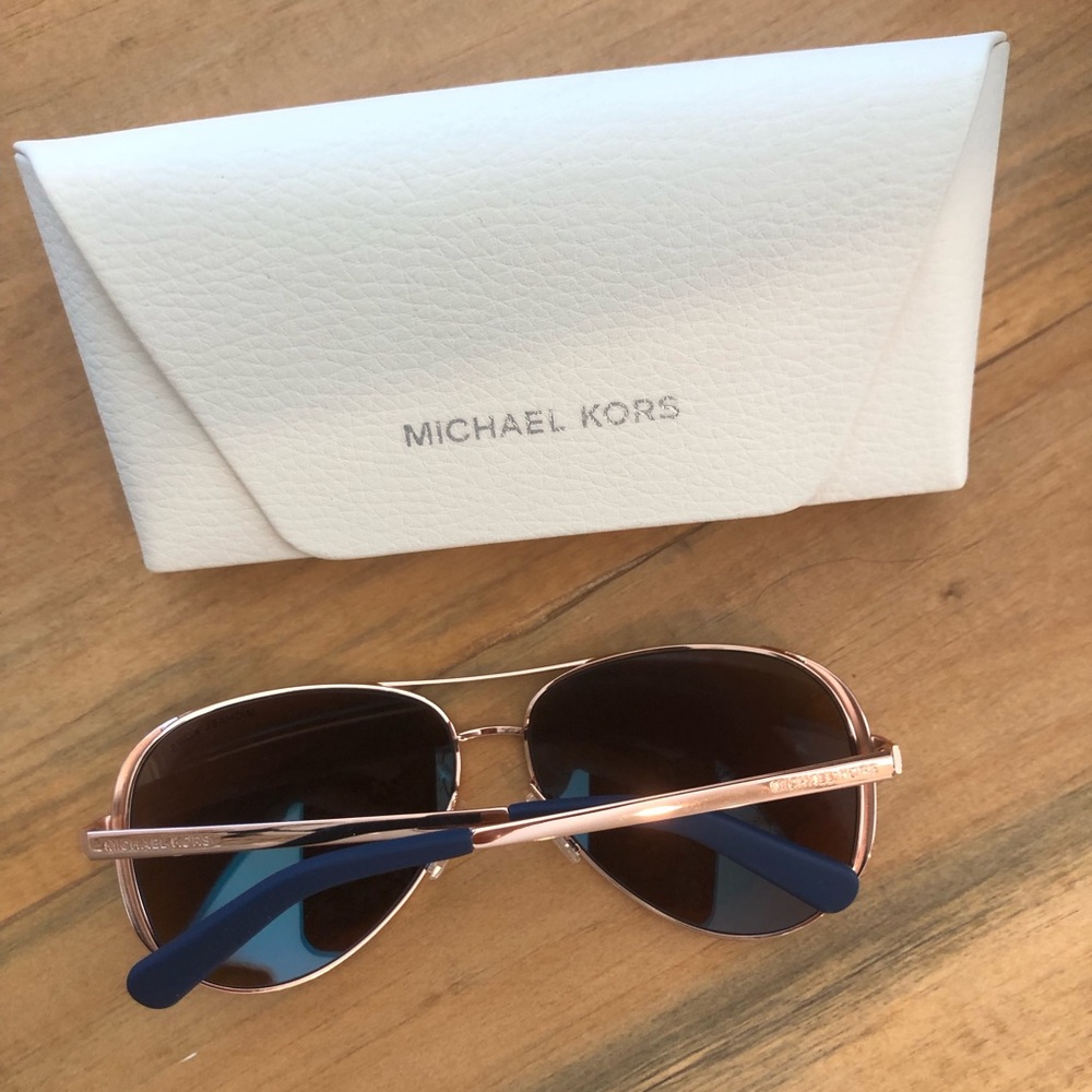 Michael Kors Rose Gold Frame Sunglasses with Blue Mirrored Lenses - Picture 4 of 6